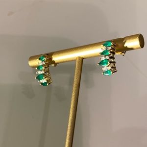 Diamond-Emerald 10K Gold Earrings